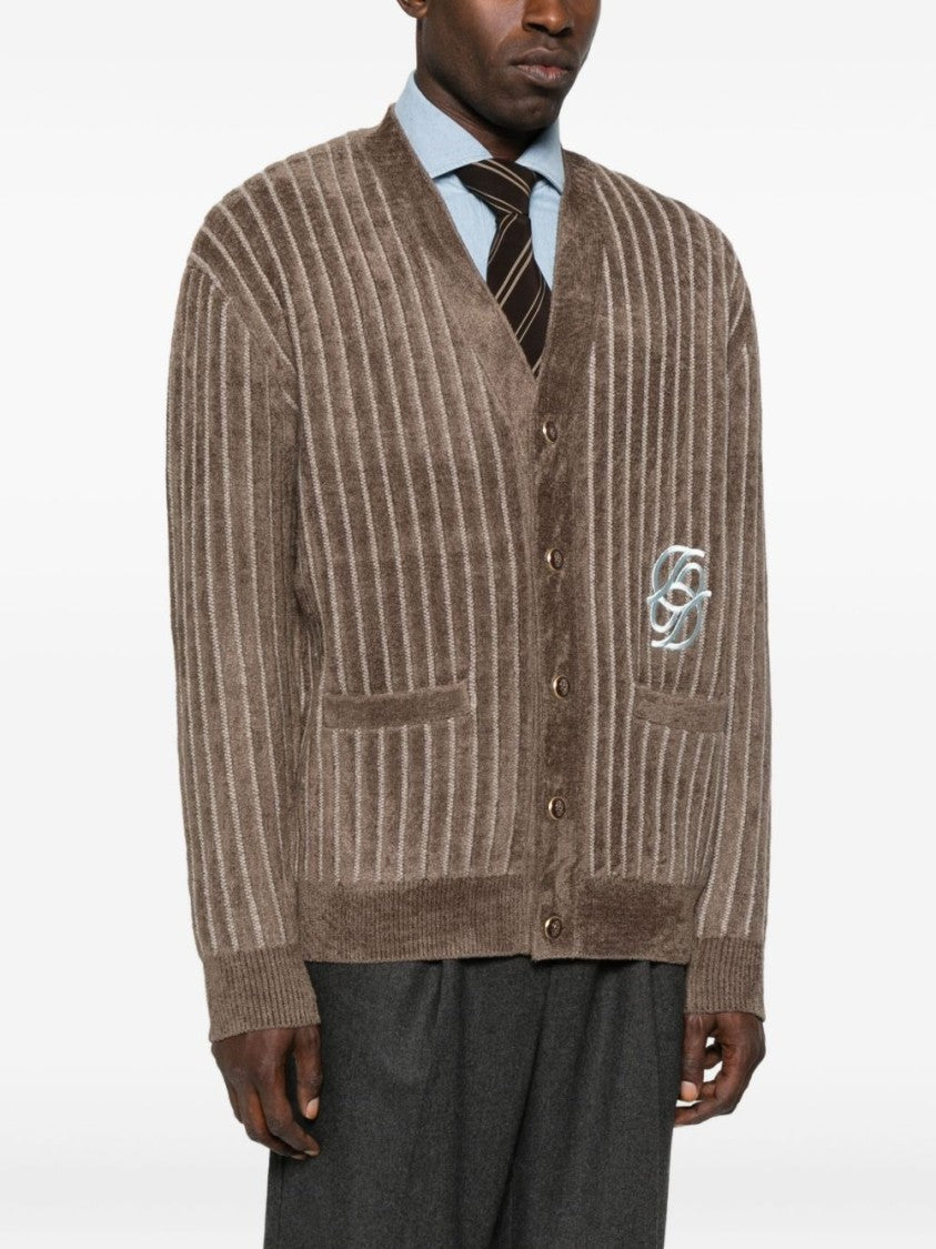 Drôle De Monsieur Embroidered Logo Cardigan With Vertical Stripes And Button Fastening