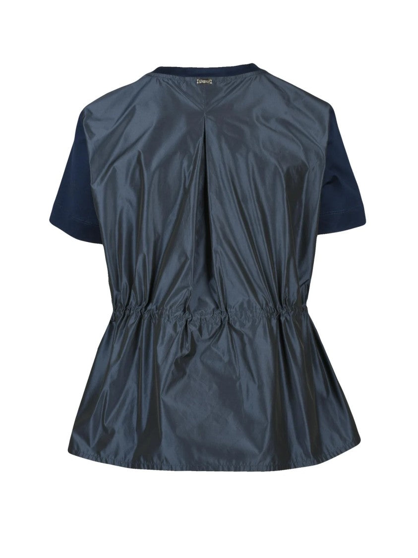 Herno Blue Textured Panel Cotton-Blend T-Shirt