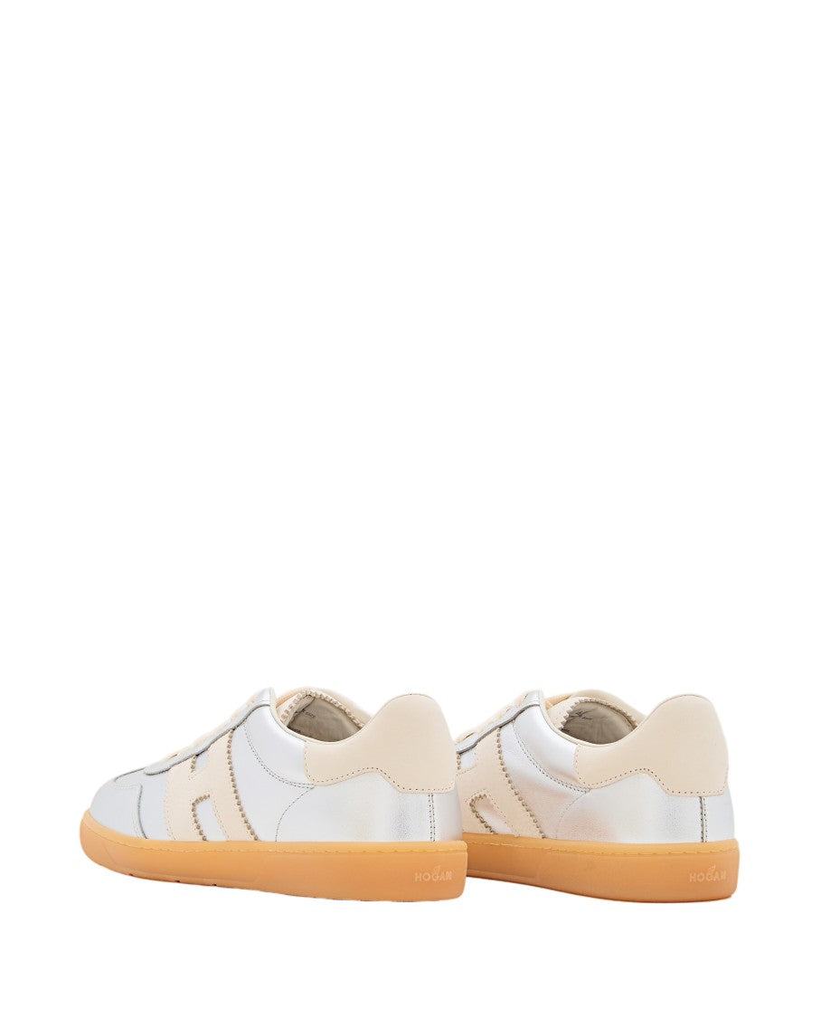 Hogan Metallic Silver Lace-Up Hogan Sneakers With Side Logo