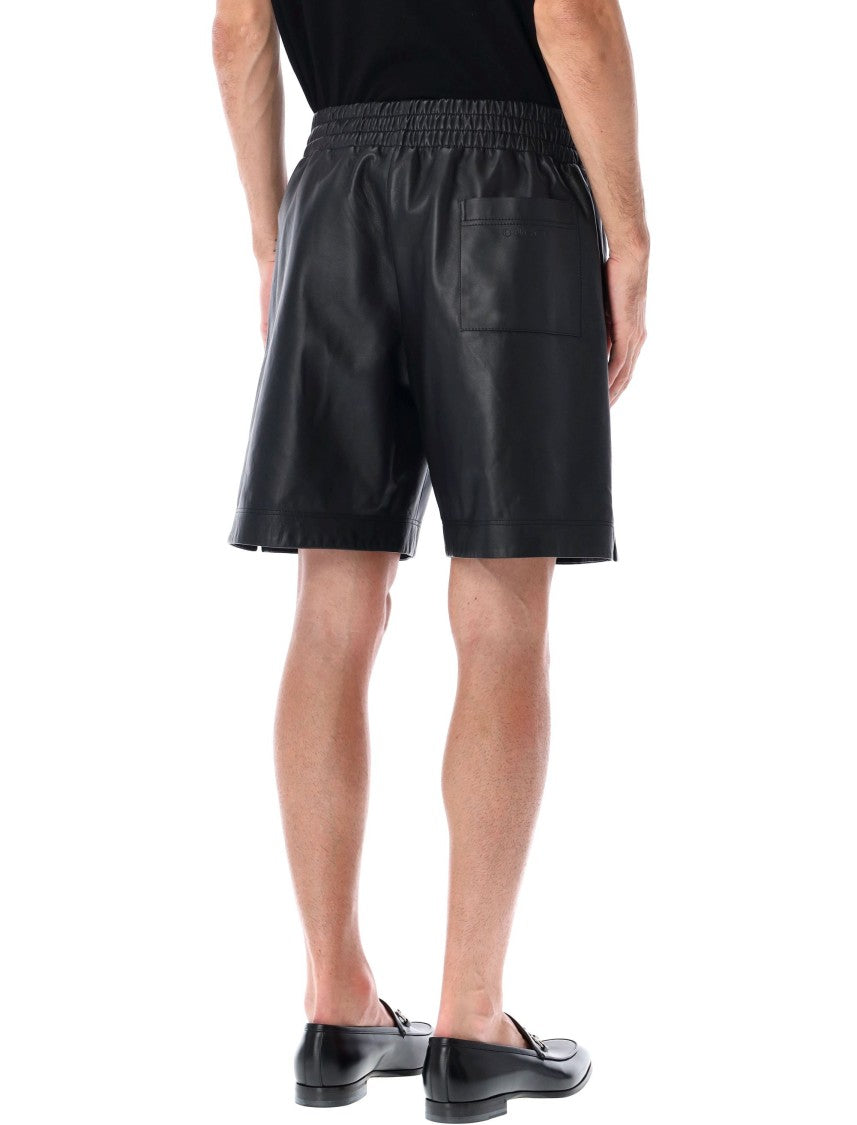 Gucci Black Leather Bermuda Shorts With Elasticated Waist