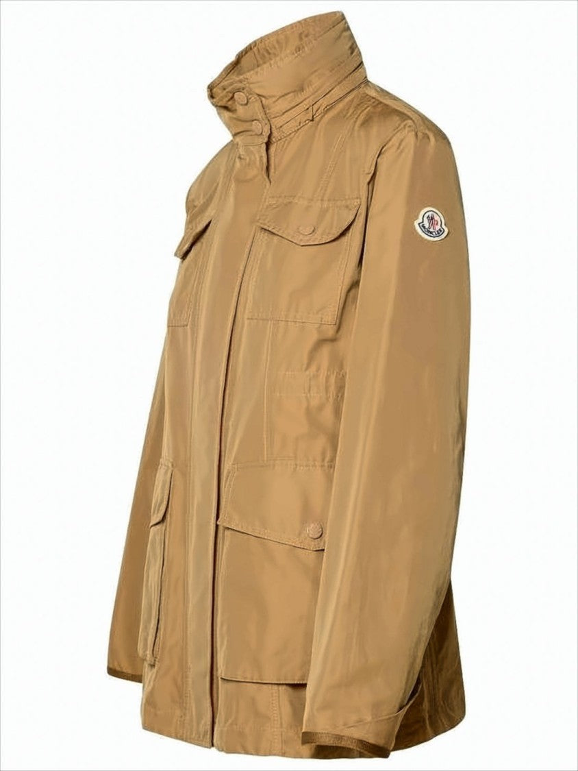 Moncler Lightweight Brown Jacket With High Collar And Flap Pockets