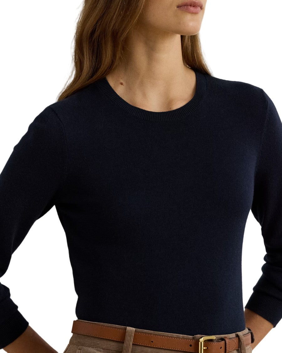 Lauren Ralph Lauren Shavonne Long Sleeve Pullover In Navy Blue Cotton Blend