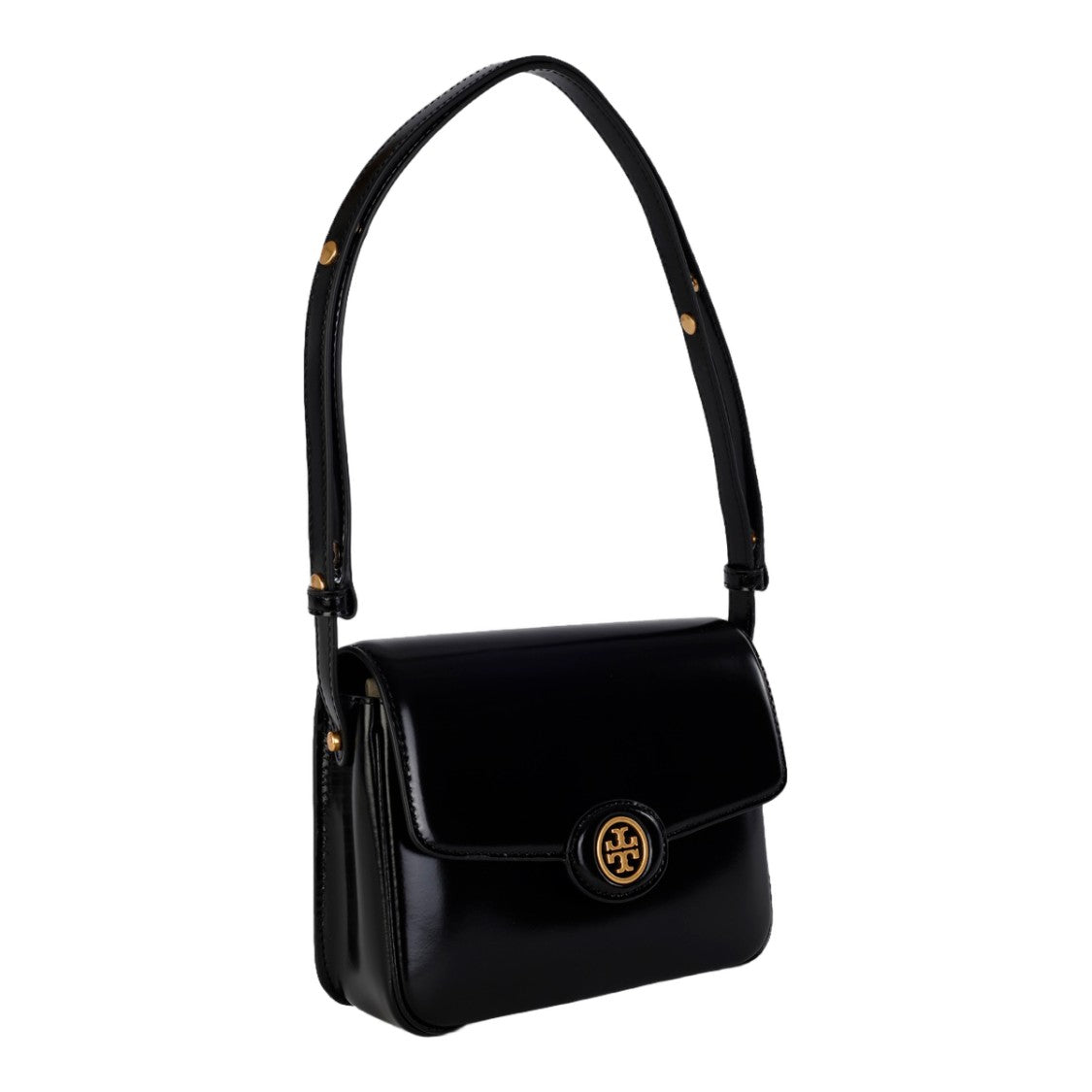 Tory Burch Rectangular Black Shoulder Bag With Gold-Tone Emblem