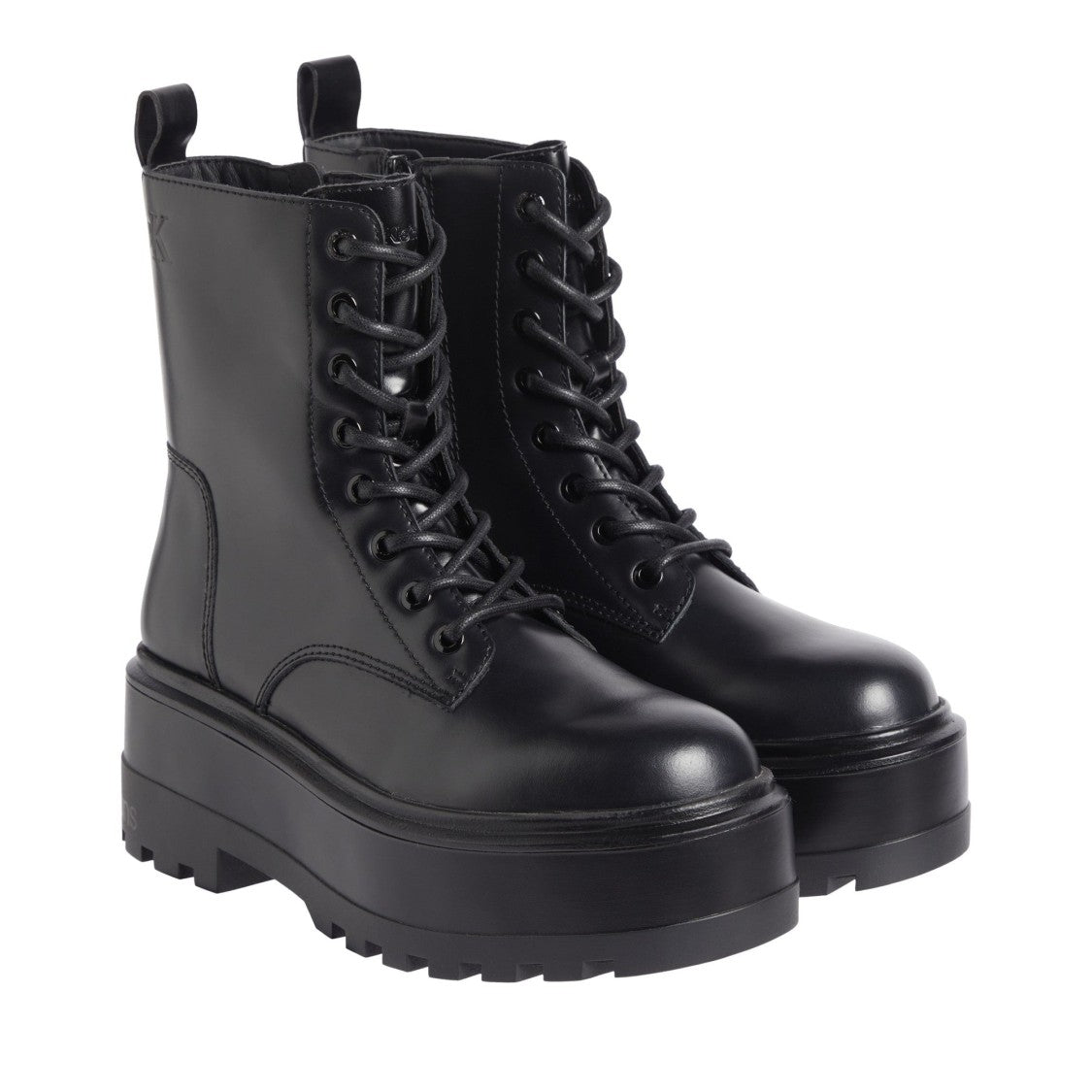 Calvin Klein Jeans Black Flatform Lace-Up Chunky Sole Leather Ankle Boots