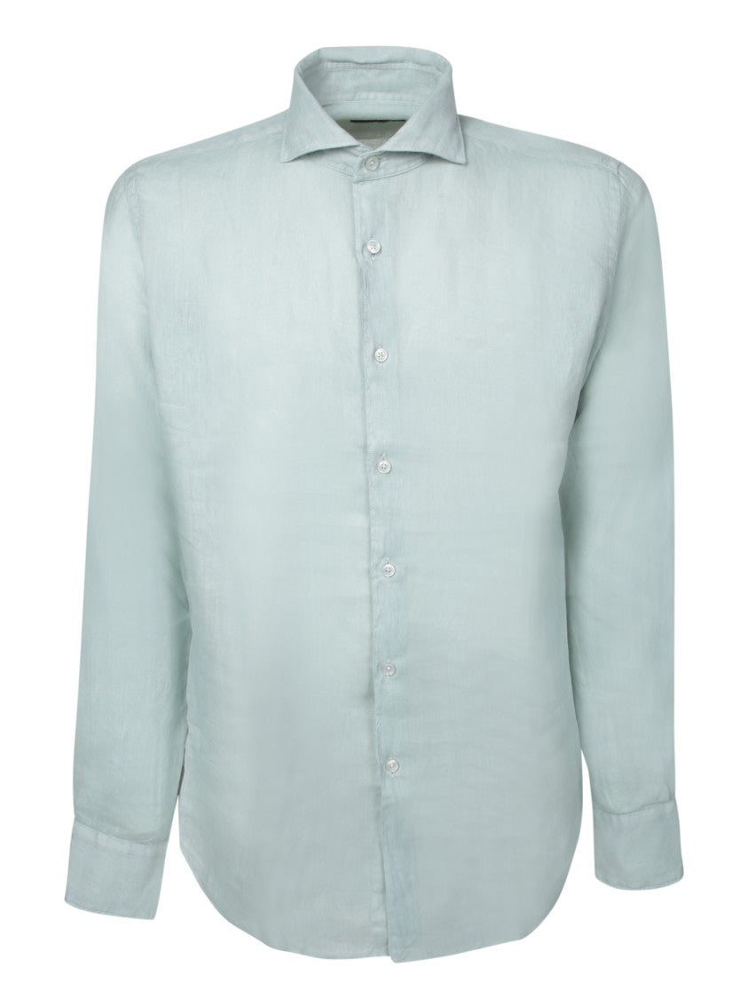 Dell'oglio Aqua Linen Shirt With Classic Collar