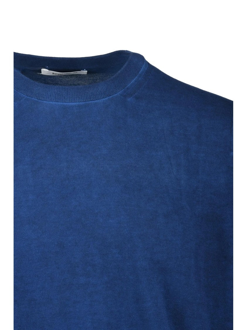 Kangra Crew Neck Cotton Sweater With Short Sleeves And Fitted Hemline