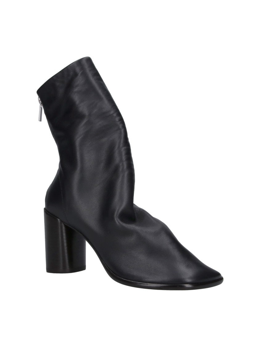 Lemaire Glove Black Square Toe Zip Leather Boots