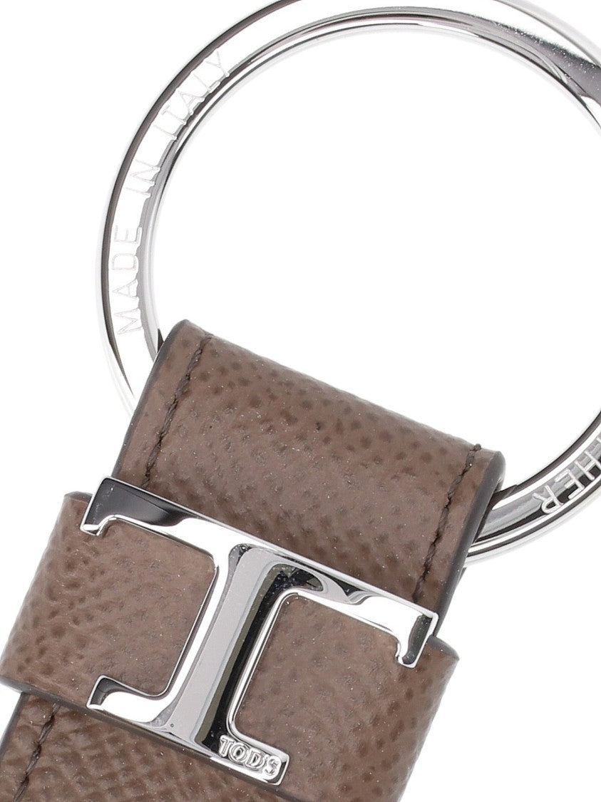 Tod's Taupe Calf Leather Keychain With Ostrich Print