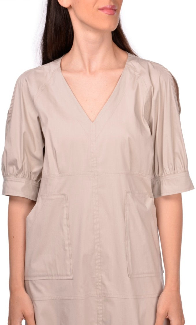 Paolo Fiorillo Capri V-Neck Midi Dress With Pleated Hem