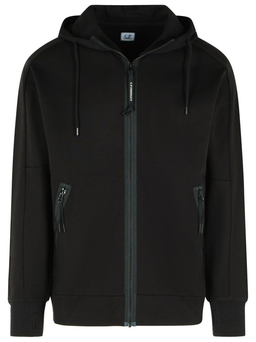 C.P. Company Black Cotton Sweatshirt With Integrated Glasses And Functional Details