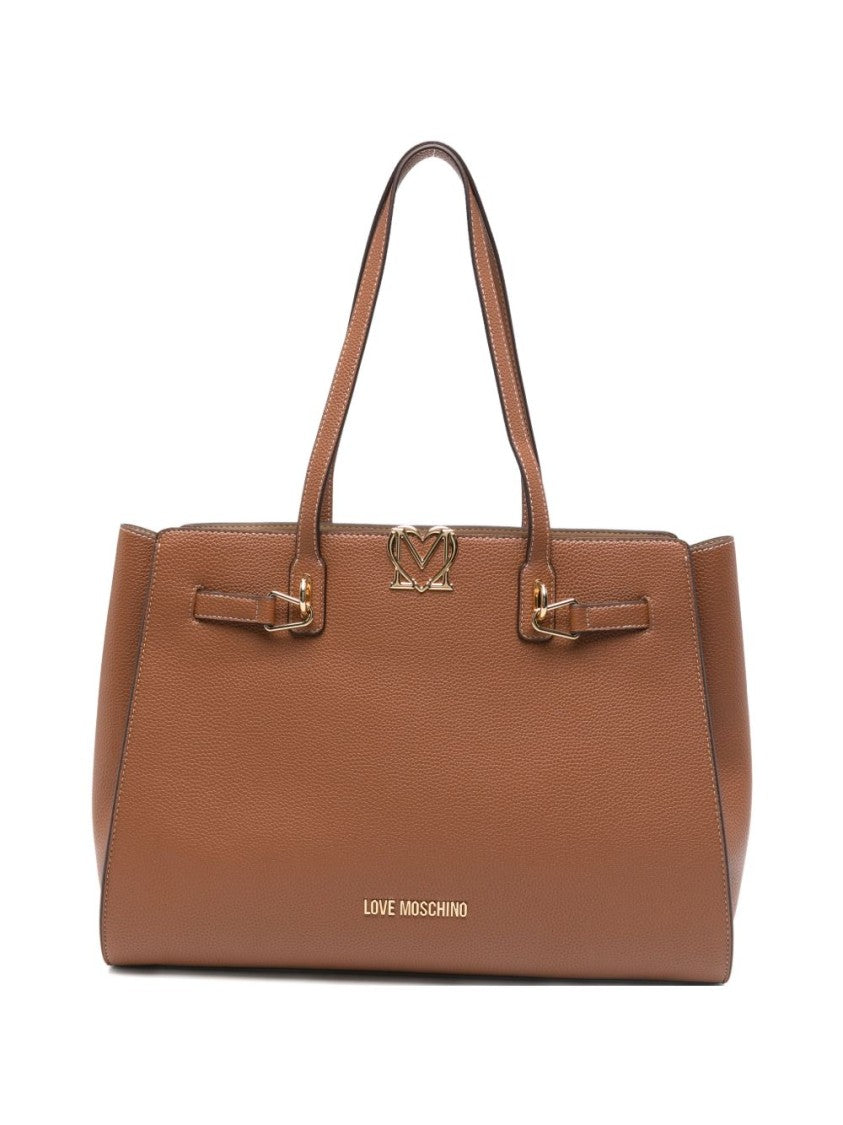 Love Moschino Textured Brown Shopper Bag With Iconic Logo