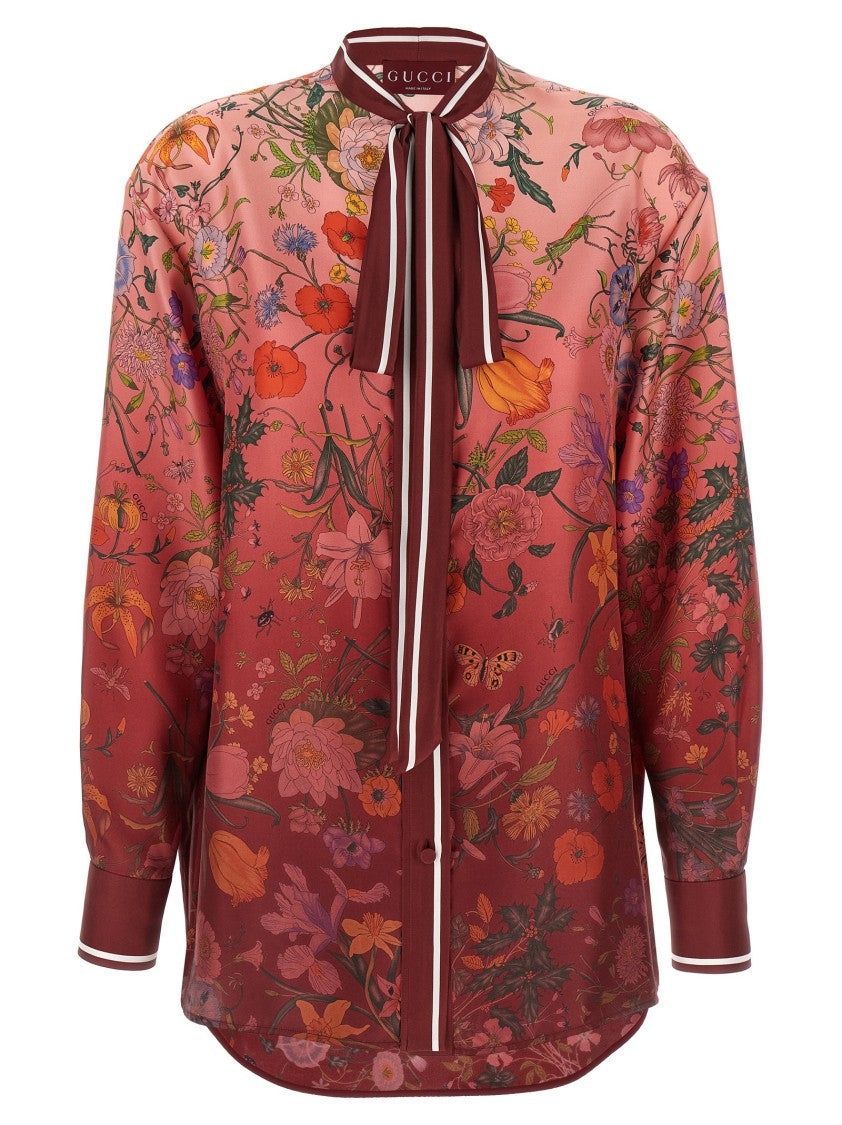 Gucci Silk Twill Shirt With Gradient 'Flora' Print