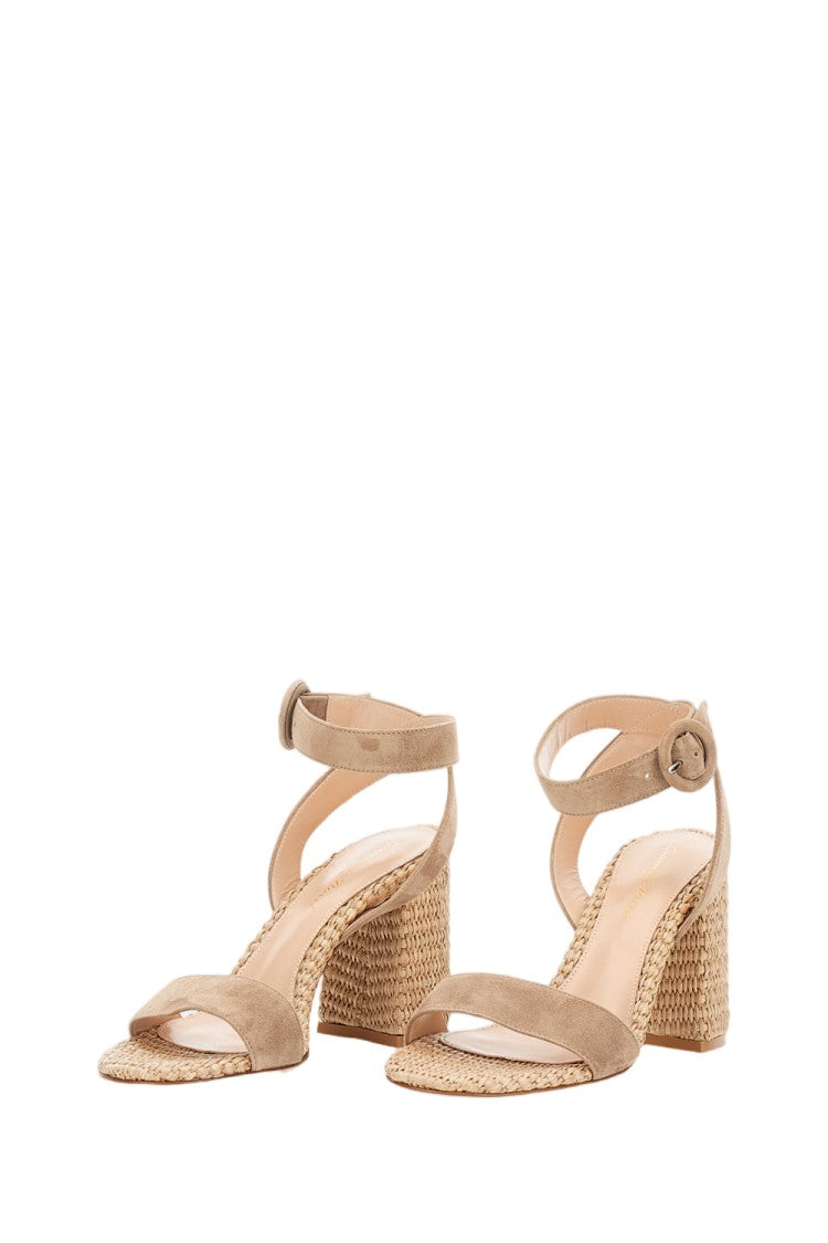 Gianvito Rossi Almond-Toe Suede Sandal With Artisanal Woven Texture