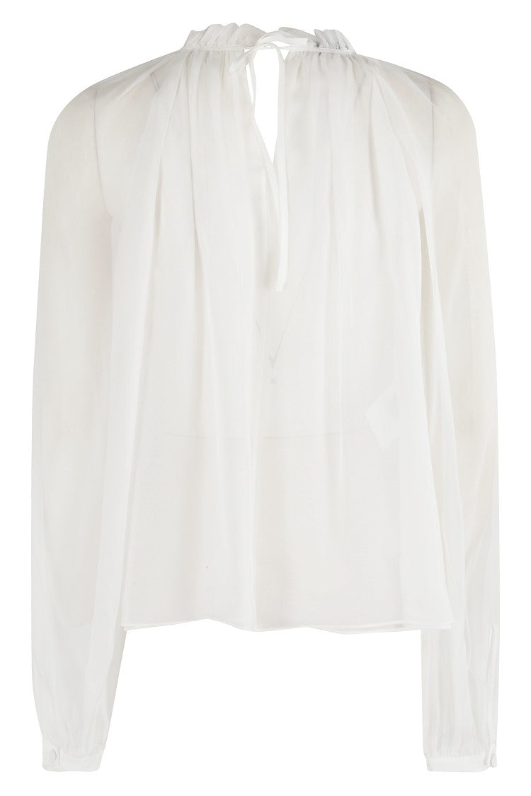 Alberta Ferretti Sheer Silk Chiffon Blouse With Floral Detail