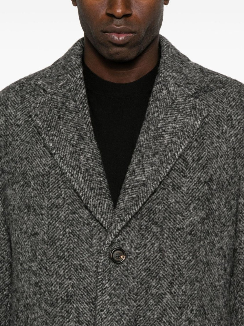 Eleventy Herringbone Coat With Front Button Fastening