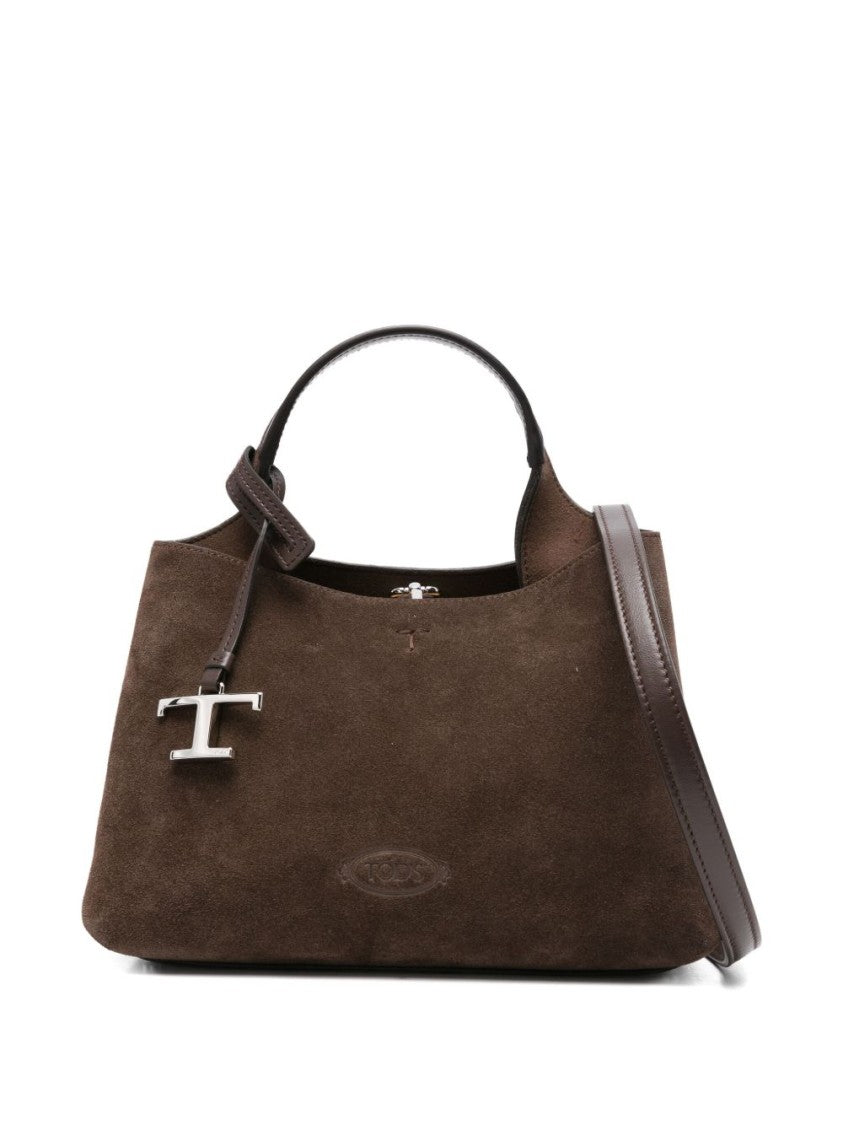 Tod's Structured Suede Handbag With Metallic Logo Charm