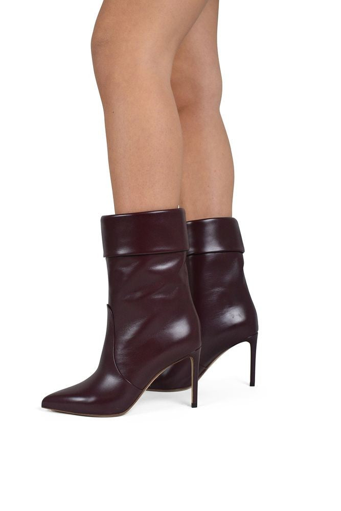 Francesco Russo Cuffed Burgundy Leather Ankle Boots