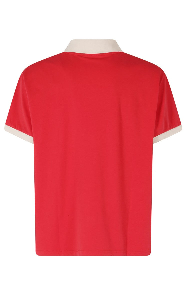 Found Red Goji Polo V-Neck Ribbed-Trim Cotton Polo T-Shirt