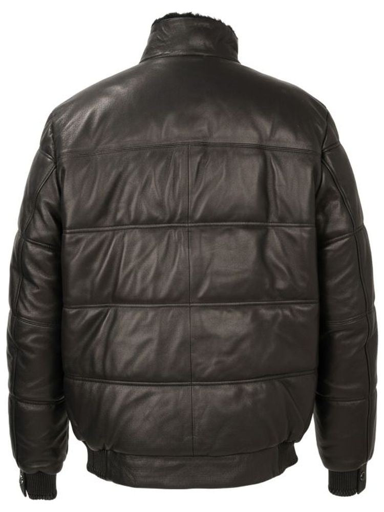 Sergio Moretti Black Padded Quilted Sheep Leather Jacket