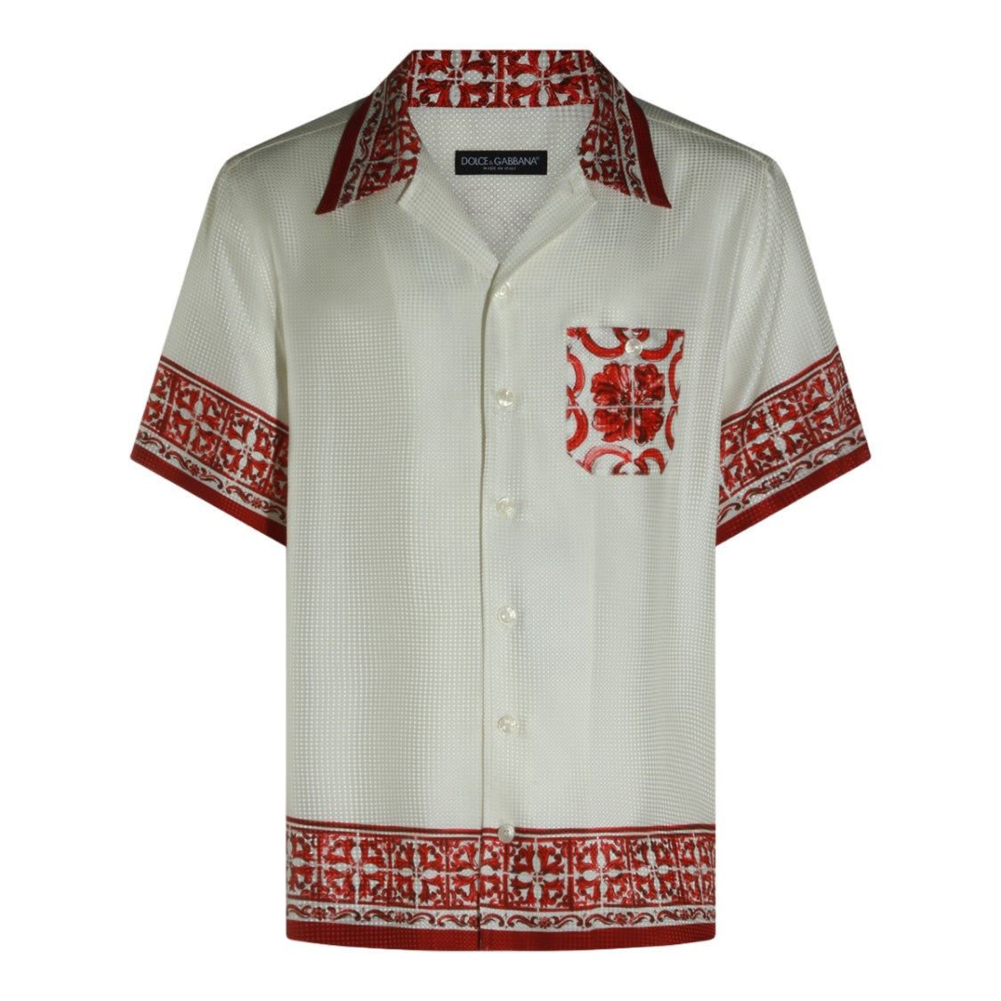 Dolce & Gabbana Short-Sleeve Shirt With Ornamental Red Accents