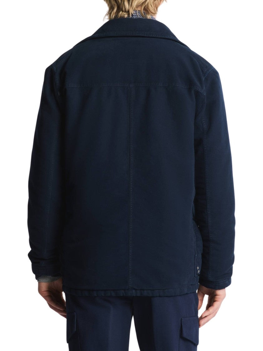 Fay Navy Blue Frosted Cotton 4 Ganci Toggle Jacket
