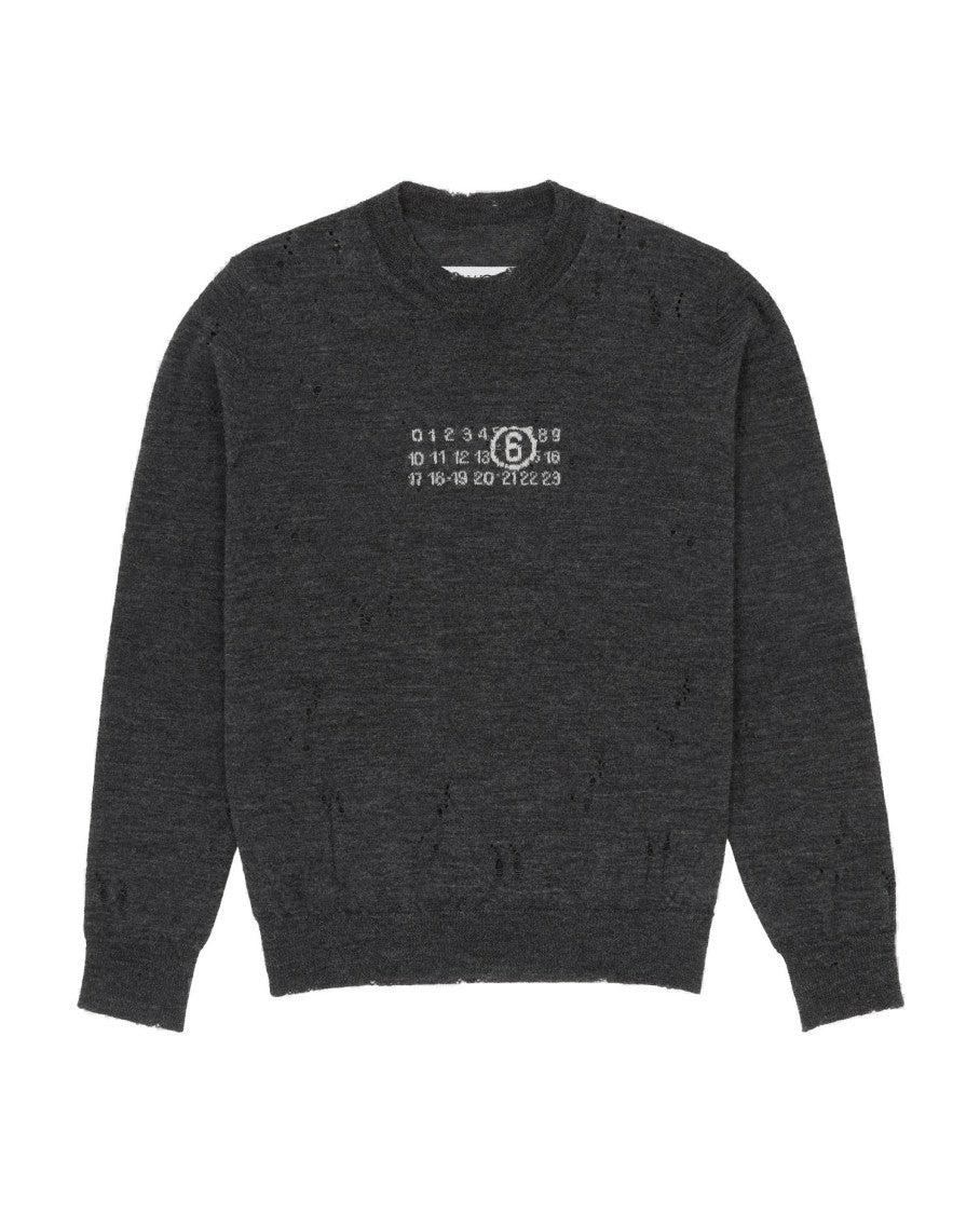 Mm6 By Maison Margiela Crewneck Sweater With Distressed Details And Unique Print