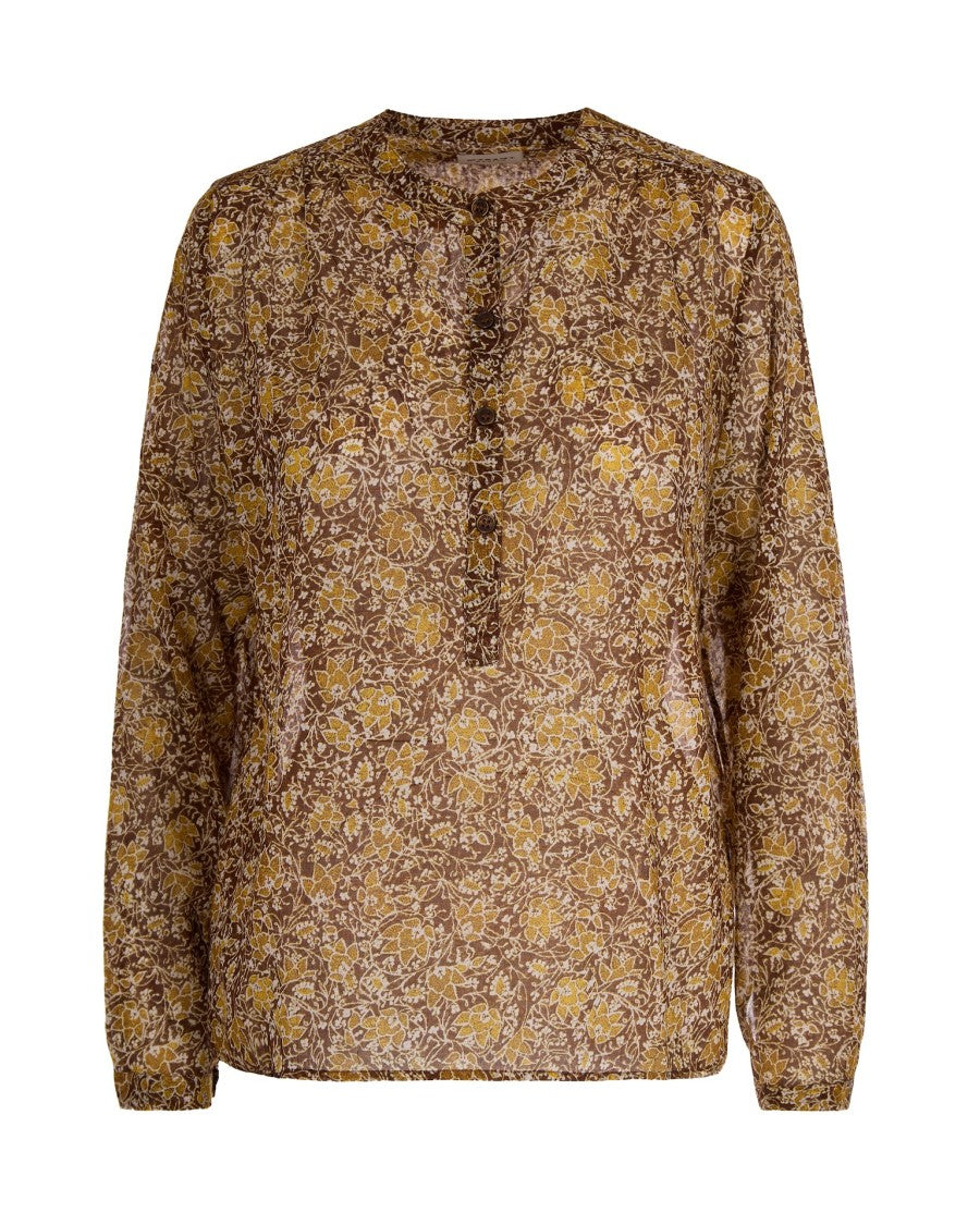 Isabel Marant Étoile Earthy Floral Print Organic Cotton Blouse