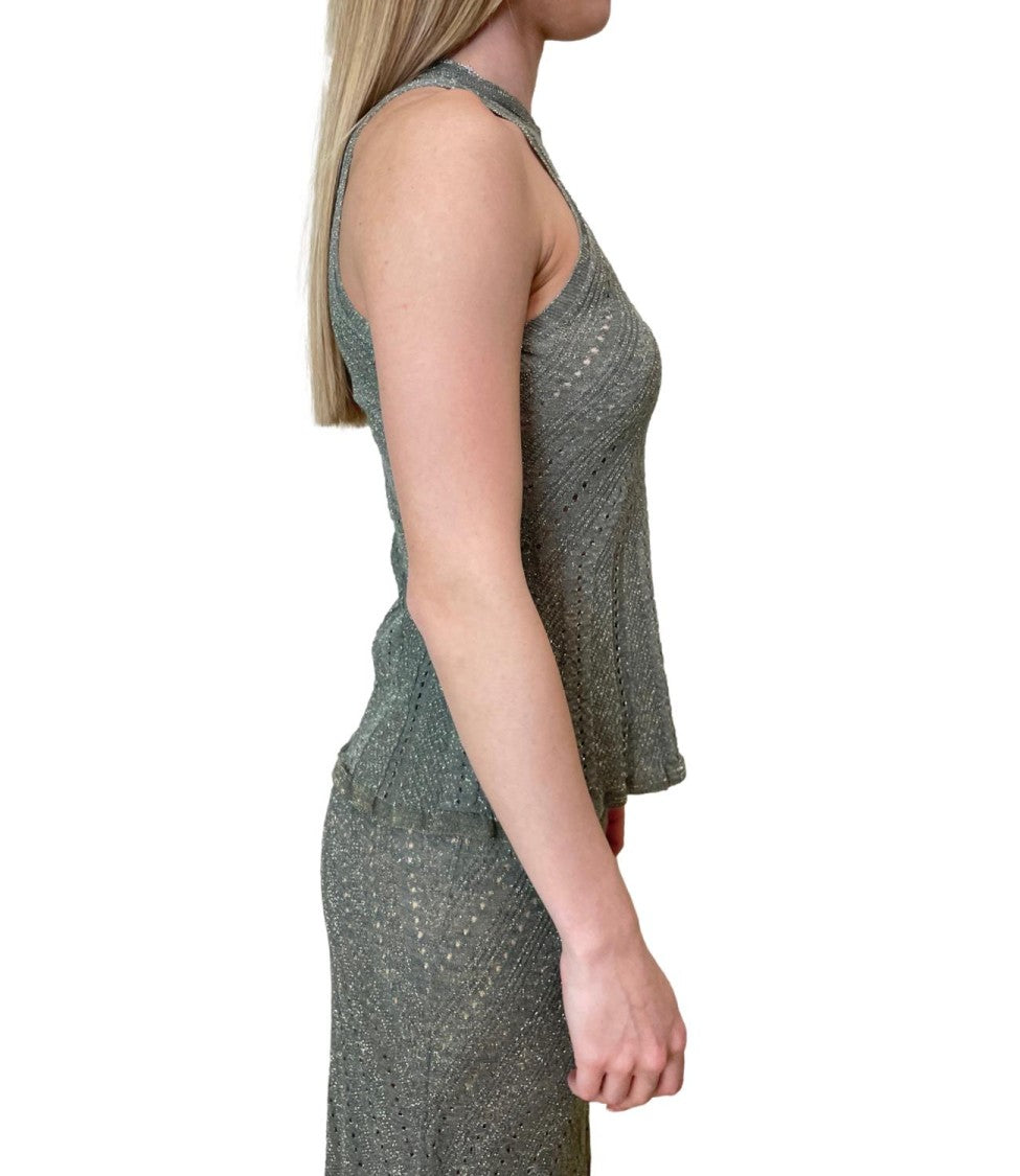 Twin-Set Textured Knit Tank Top With High Neckline