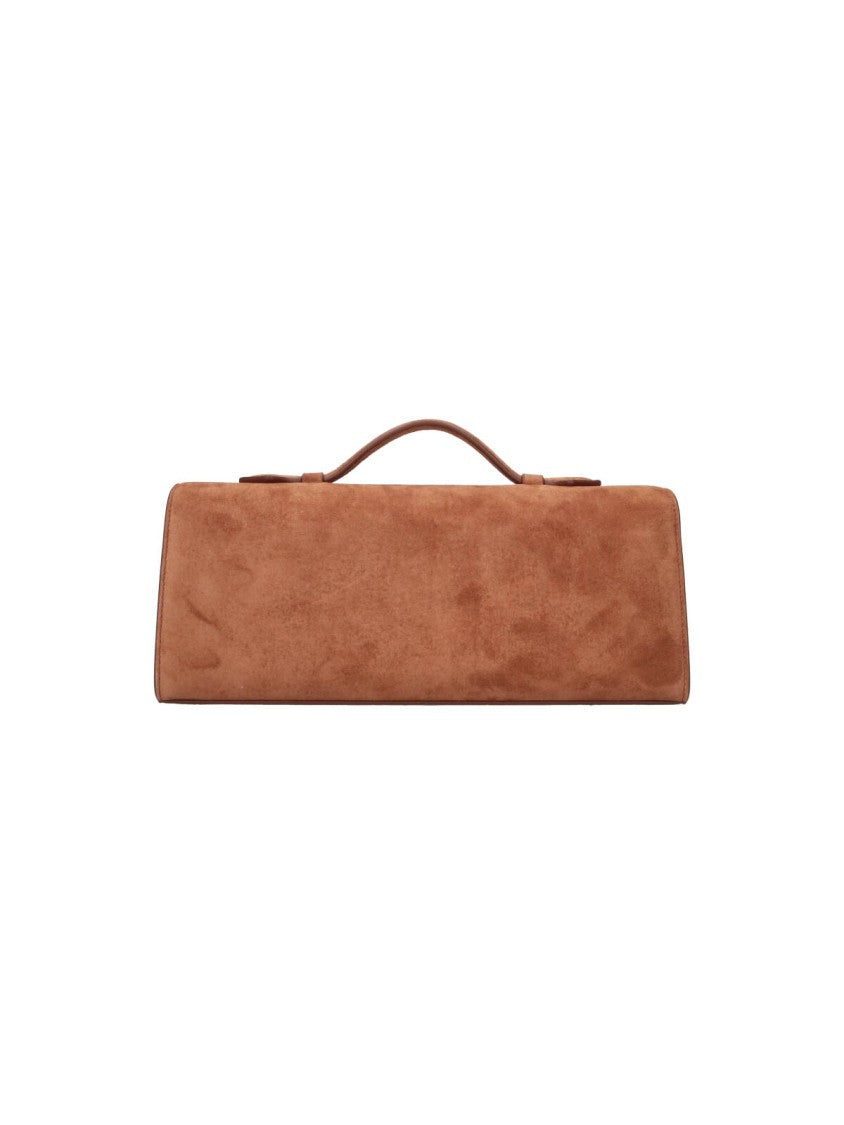 Savette Brown Symmetry Slim Top-Handle Suede Pouch