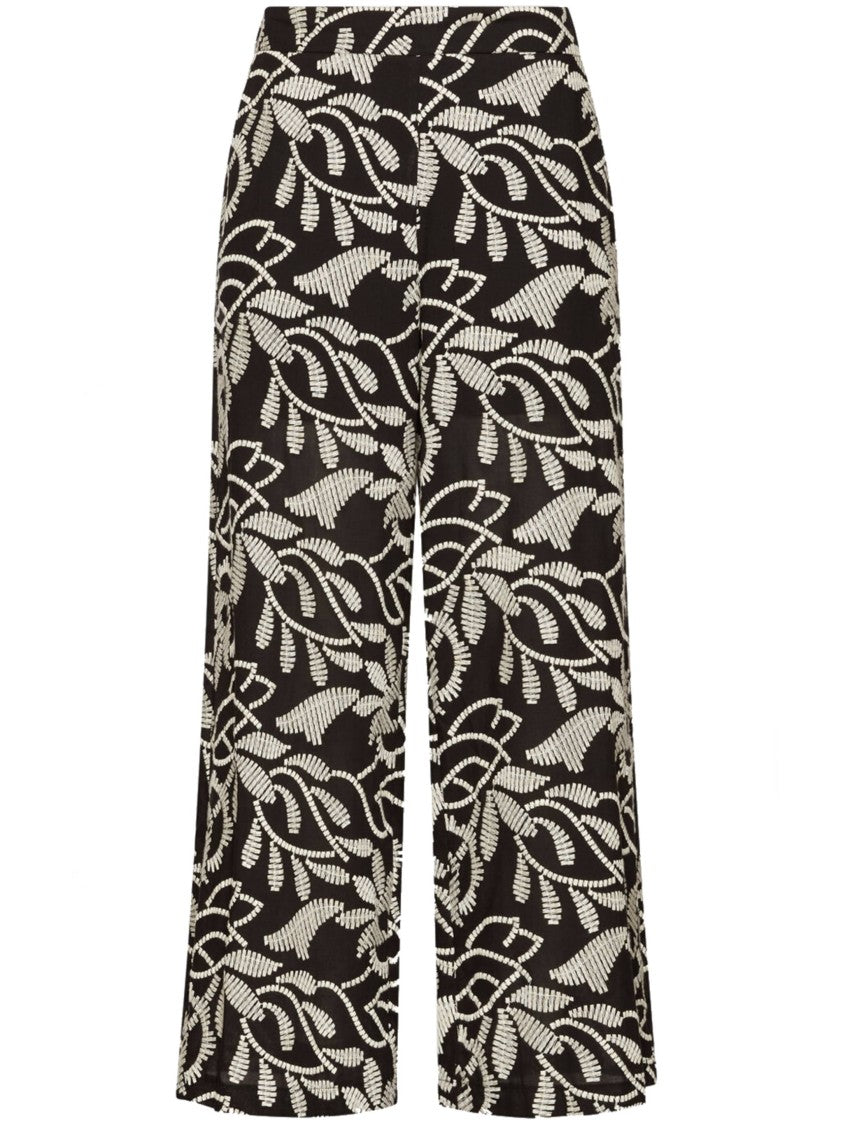 Elena Miro` High-Waisted Cropped Wide-Leg Botanical Pants