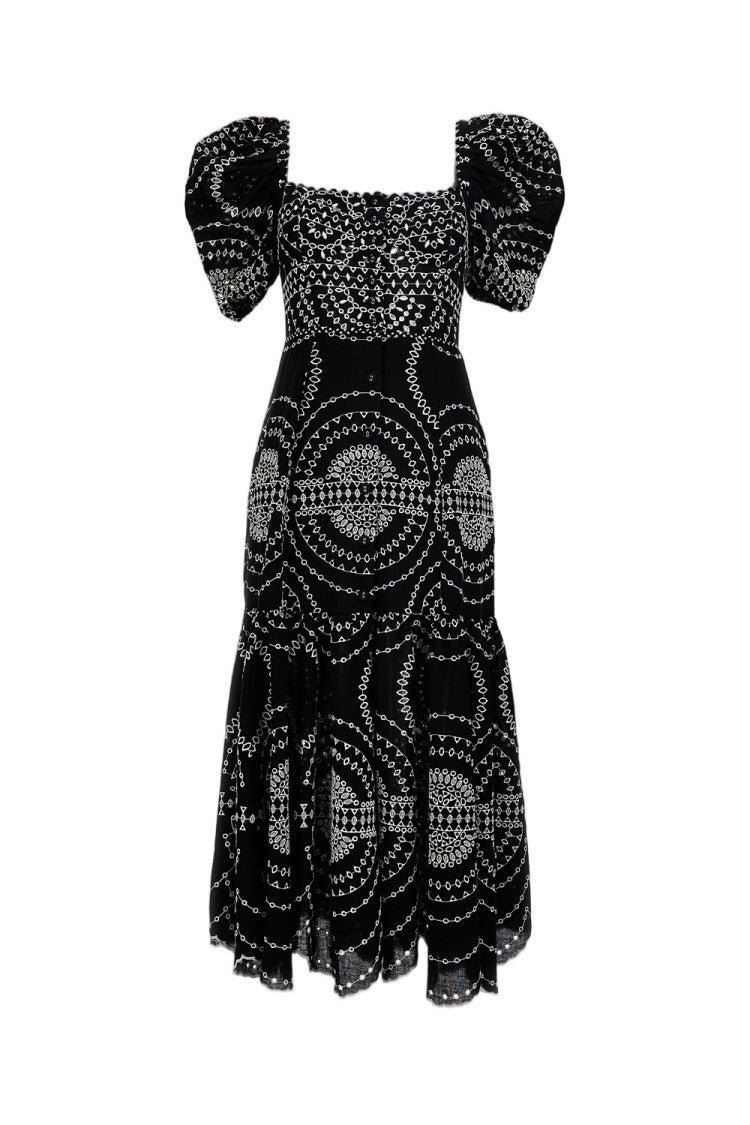 Charo Ruiz Ibiza Long Flared Dress With Embroidery And Balloon Sleeves