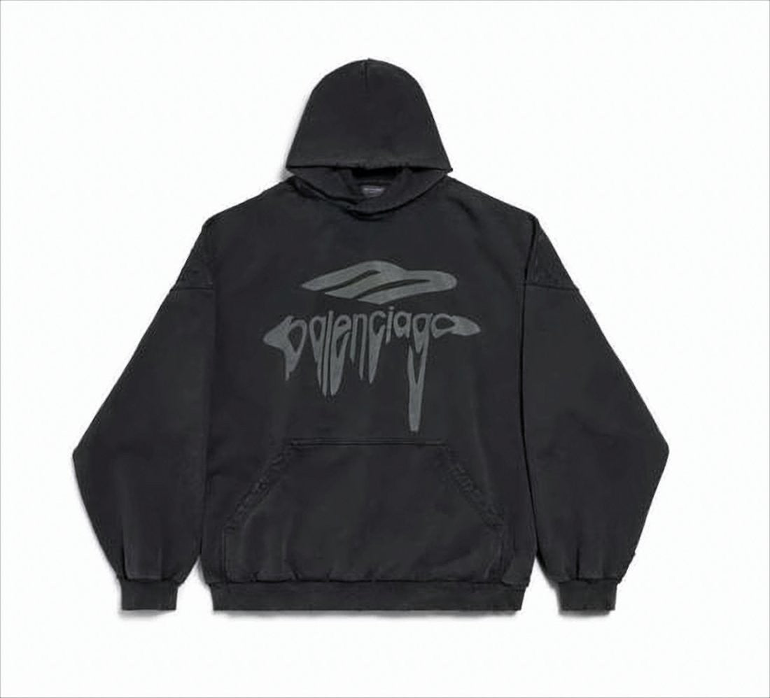 Balenciaga Black Hoodie With Graphic Logo