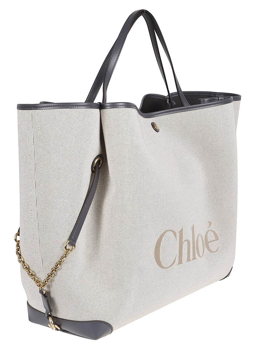 Chloé Large Cotton Shoulder Bag With Calf Leather Accents