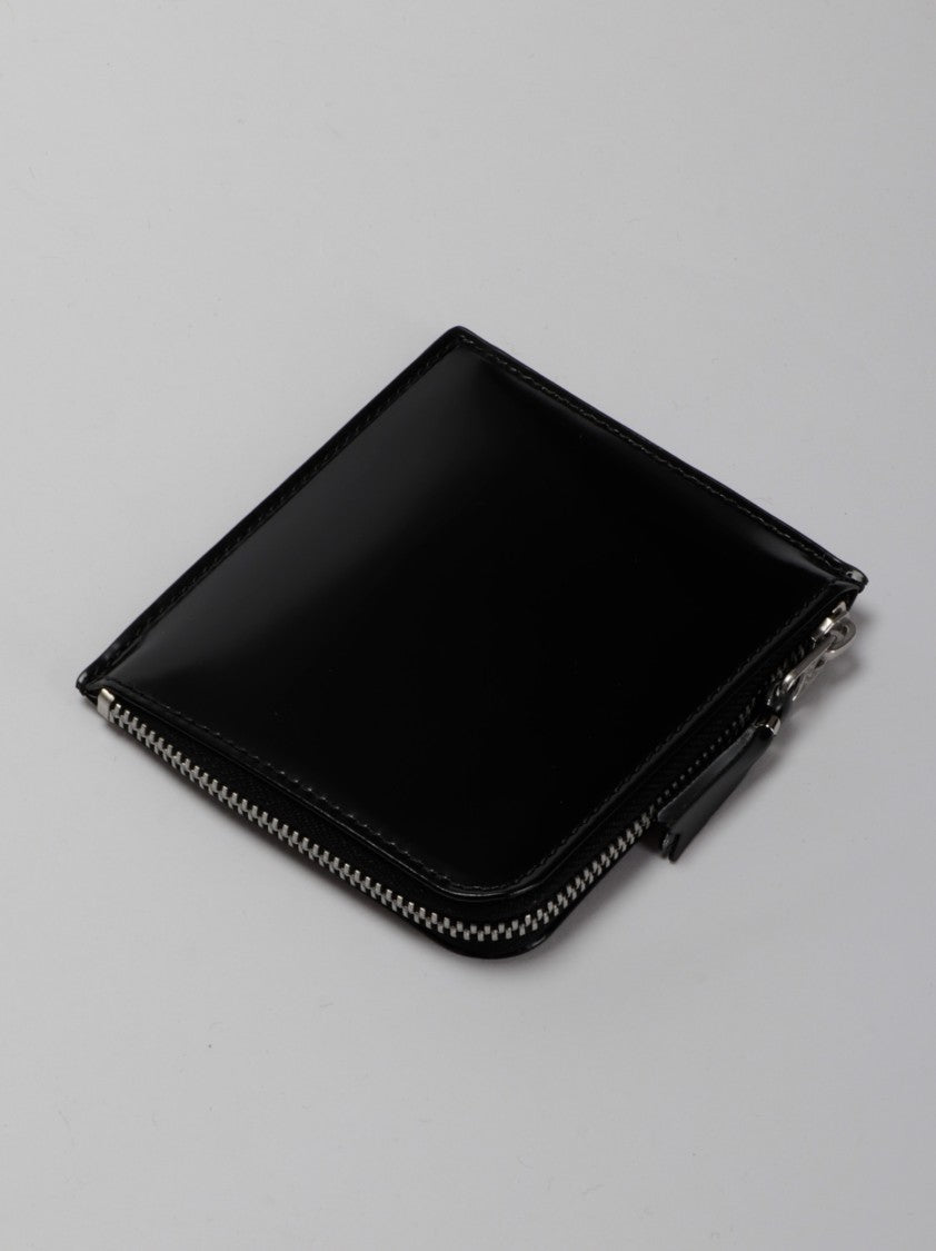 Comme Des Garçons Minimalist Black Cowhide Wallet With Gold Zip Closure