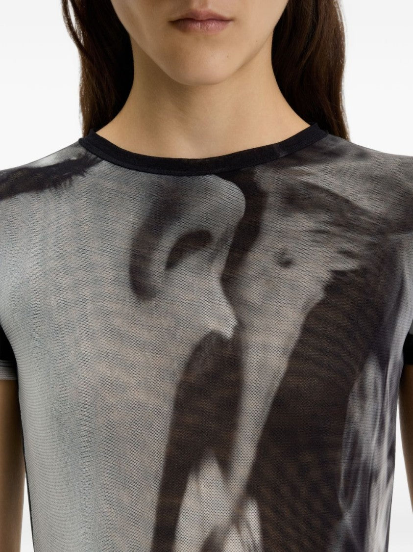 Jean Paul Gaultier Black White Artistic Print Fitted Crop Top