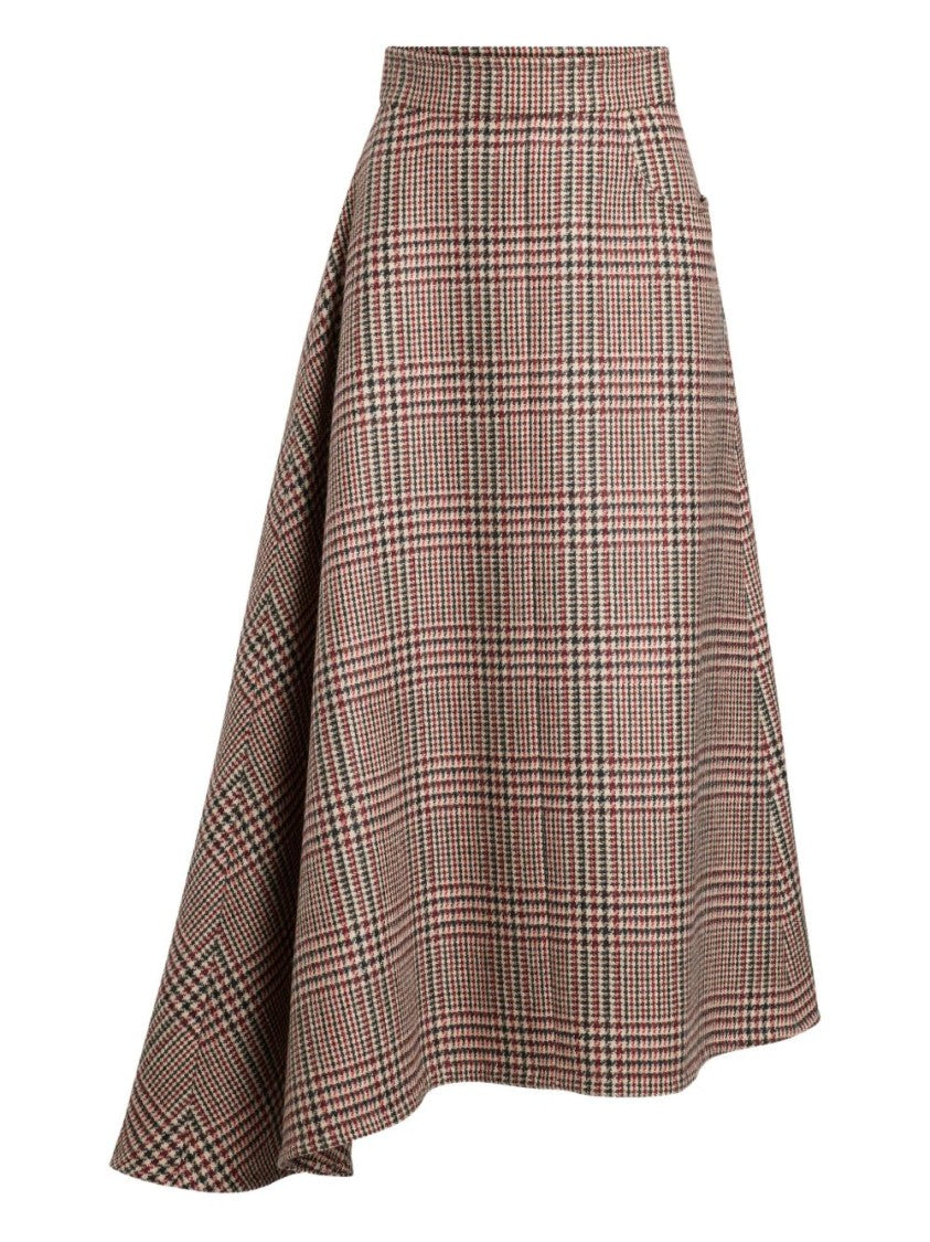 Patou Asymmetrical Hem Midi Skirt In Multicolor Plaid