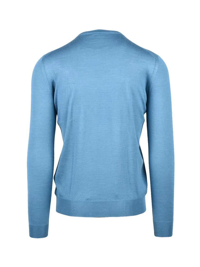 Fedeli Blue Crew Neck Cashmere-Silk Sweater