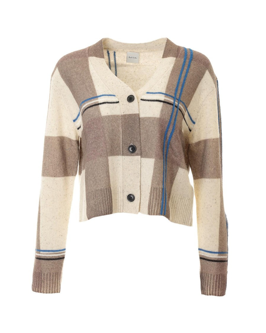 Paul Smith Cropped Check Cardigan With Ribbed Detailing