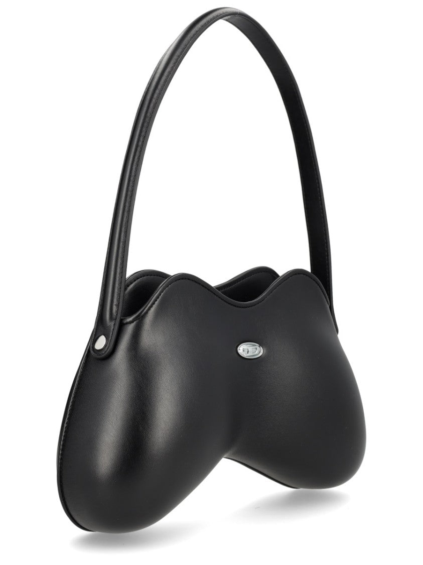 Diesel Black Curved Metallic Emblem Shoulder Bag