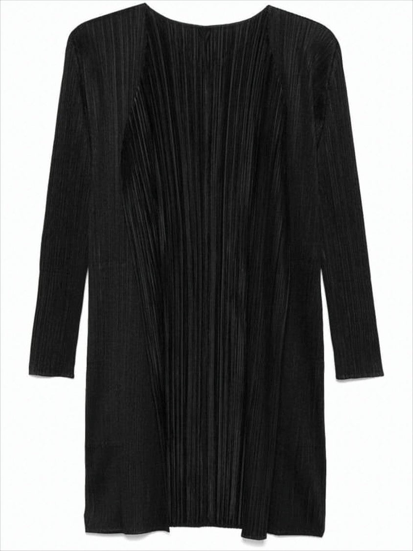 Pleats Please Pleated Design Cardigan With Long Silhouette And Round Neckline