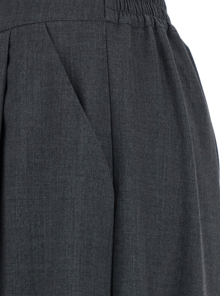 Plain Wide-Leg Grey Pants With High Waist