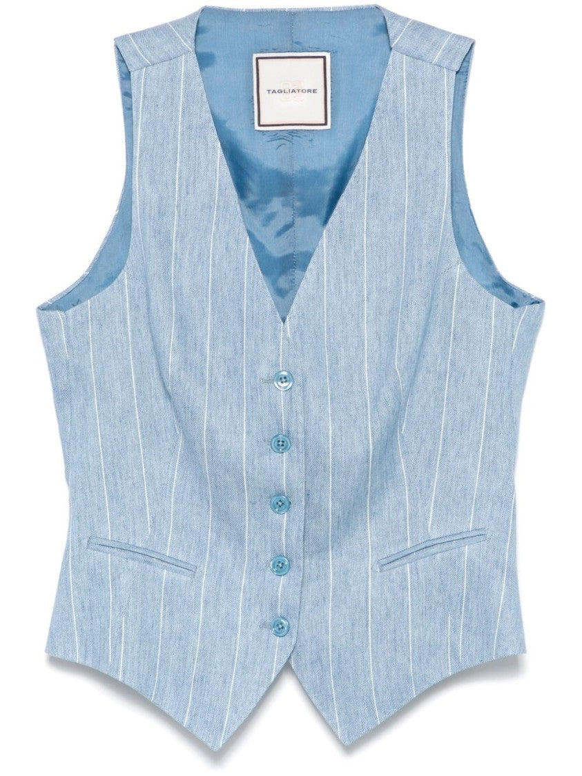 Tagliatore Cerulean Blue Striped Vest
