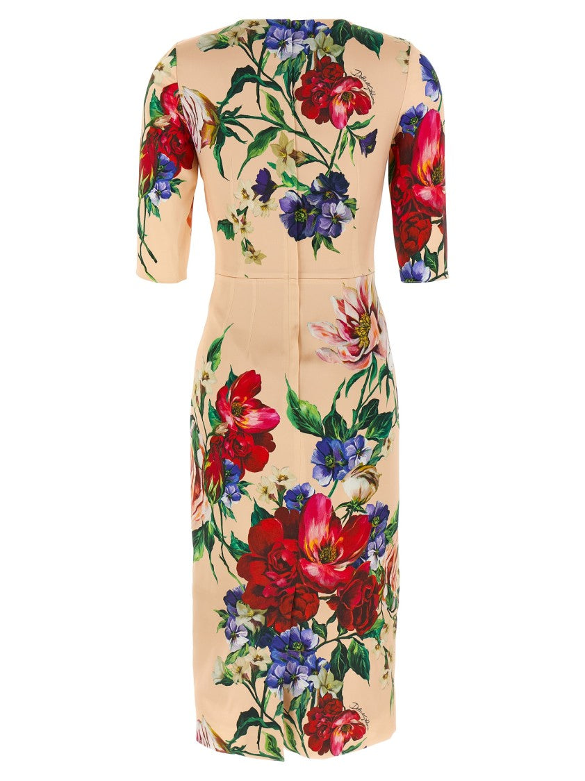 Dolce & Gabbana Floral Print Stretch Viscose Charmeuse Midi Dress