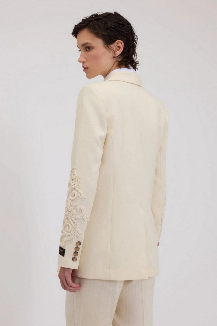 Ermanno White Wool-Blend Notch-Lapel Blazer
