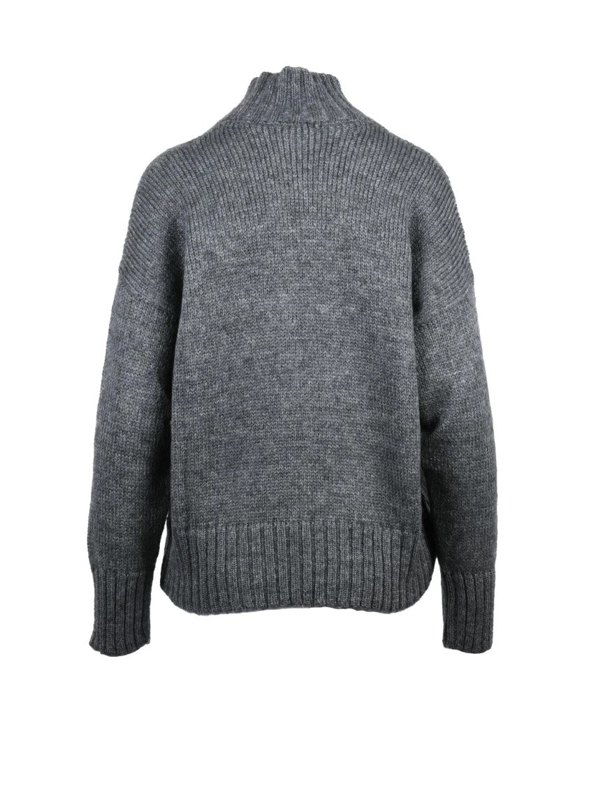 Alpha Studio Mock Neck Knit Sweater With Ribbed Texture And Relaxed Fit
