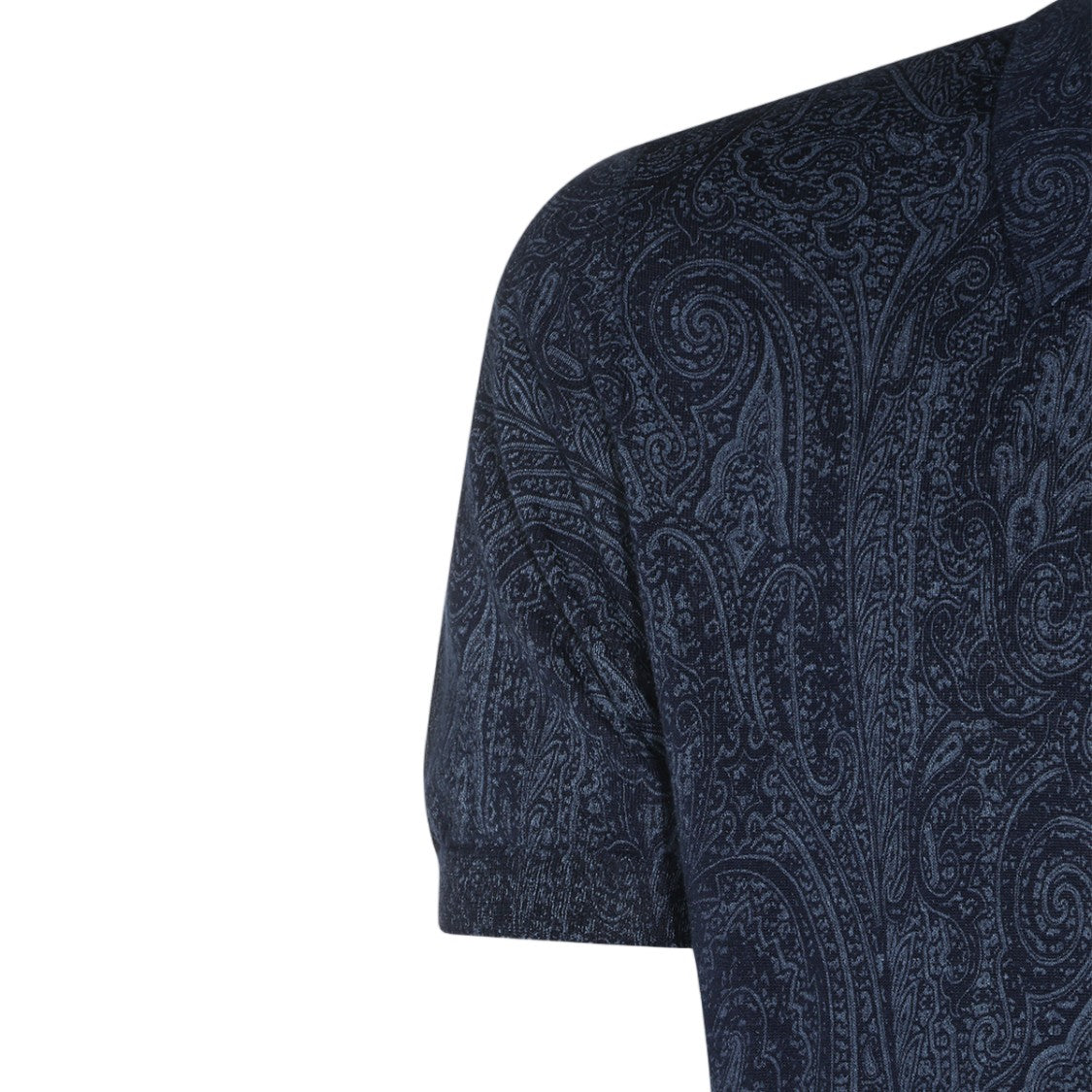 Etro Dark Blue Polo Shirt With Intricate Paisley Pattern