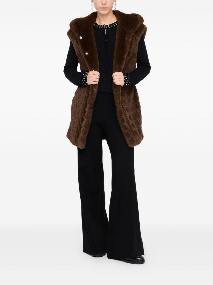 Liu Jo Sleeveless Brown Faux Fur Jacket