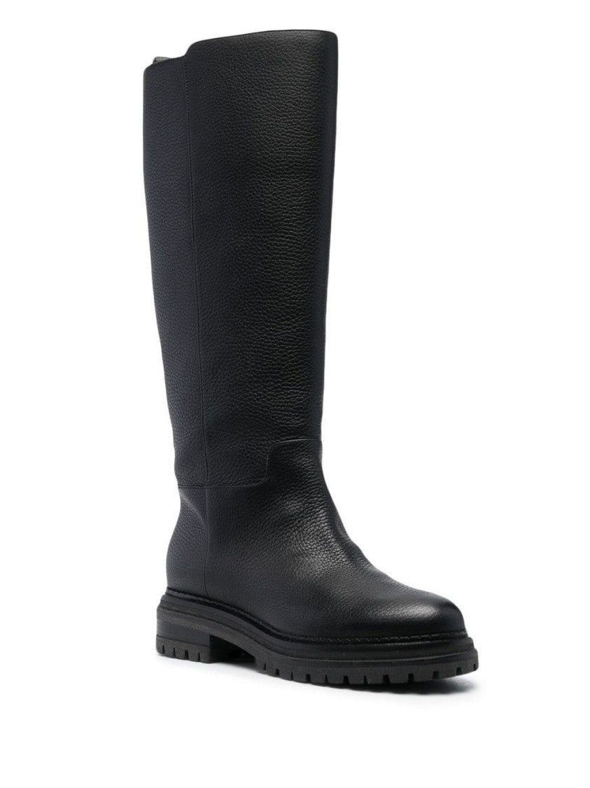 Sergio Rossi Textured Leather Long Boots With Side Zipper And Sturdy Sole