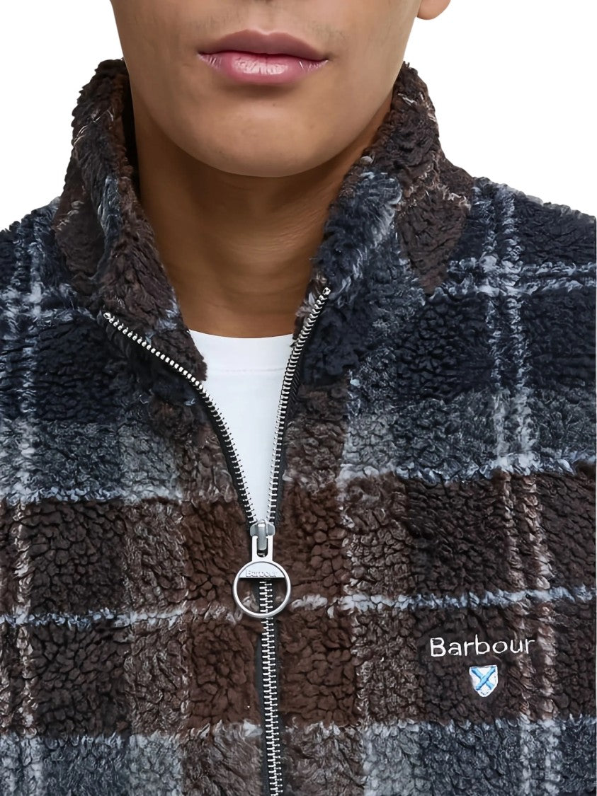 Barbour Textured Checkered Stand Collar Zippered Sweatshirt