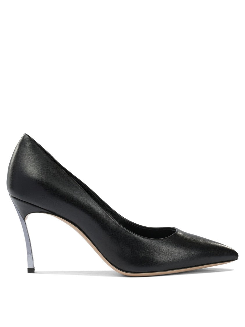 Casadei Tapered Black Leather Pumps